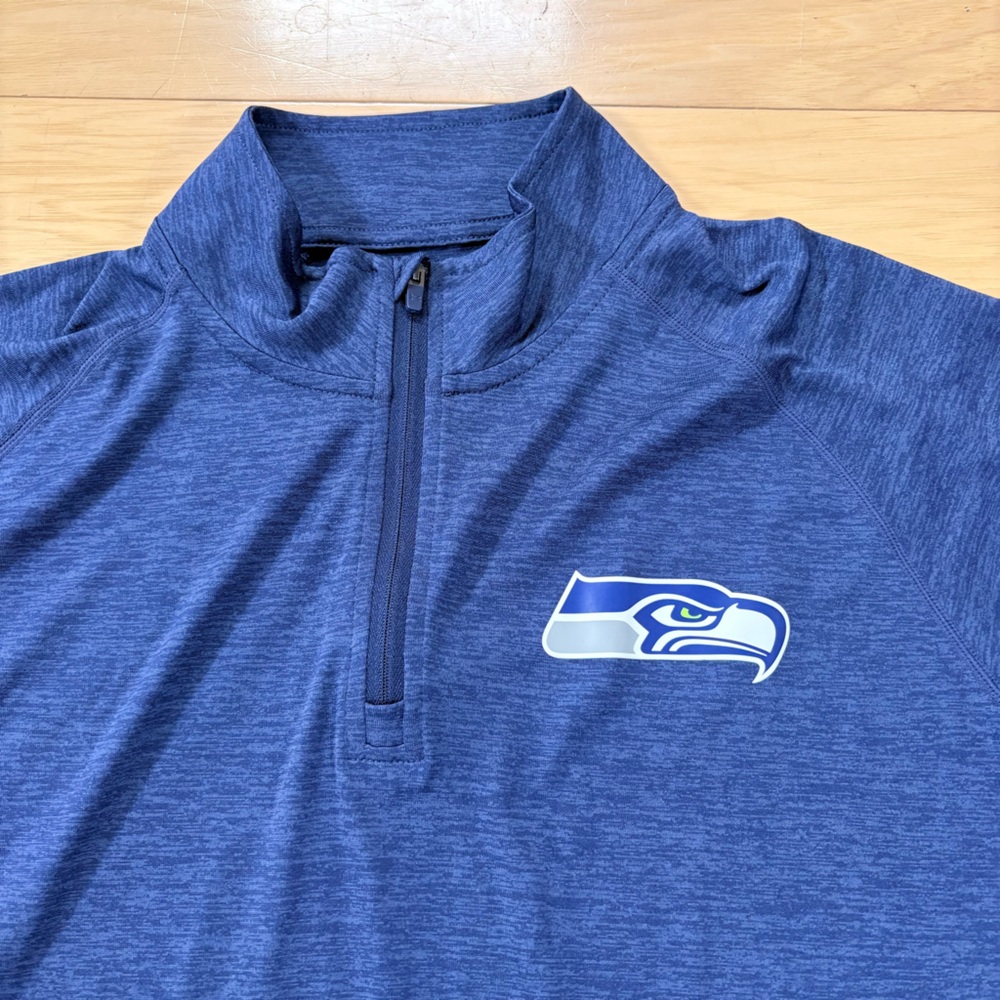 Under Armour NFL Combine Seattle Seahawks 1/4 Zip Mens Sz M Blue Loose Heat Gear - Picture 4 of 6